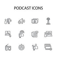 Podcast icon set..Editable stroke.linear style sign for use web design,logo.Symbol illustration. vector
