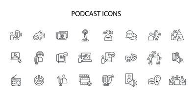 Podcast icon set..Editable stroke.linear style sign for use web design,logo.Symbol illustration. vector