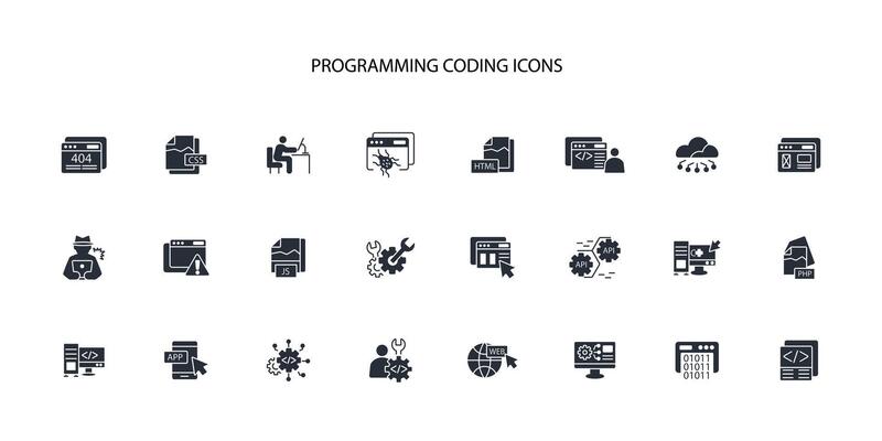 programming coding icon set..Editable stroke.linear style sign for use web design,logo.Symbol illustration.