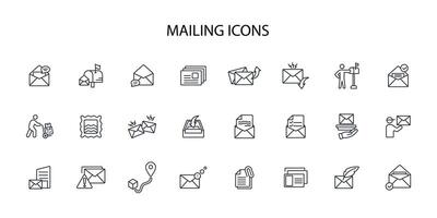 Mailing icon set..Editable stroke.linear style sign for use web design,logo.Symbol illustration. vector