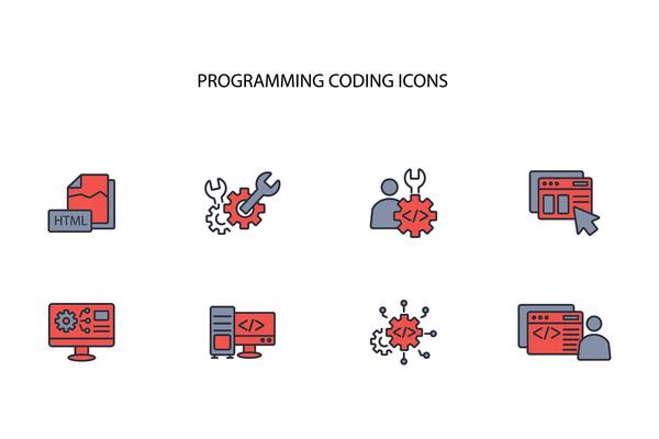 programming coding icon set..Editable stroke.linear style sign for use web design,logo.Symbol illustration.