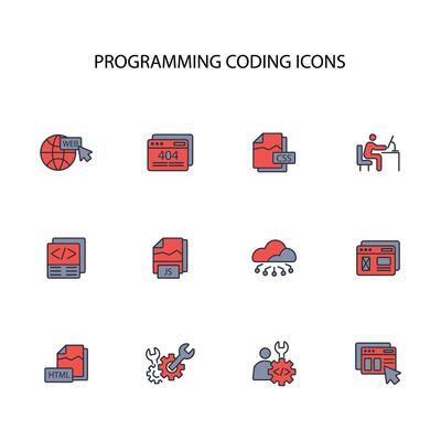 programming coding icon set..Editable stroke.linear style sign for use web design,logo.Symbol illustration.