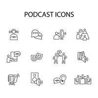 Podcast icon set..Editable stroke.linear style sign for use web design,logo.Symbol illustration. vector