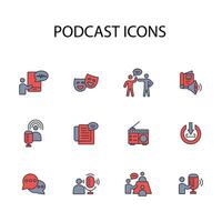 Podcast icon set..Editable stroke.linear style sign for use web design,logo.Symbol illustration. vector