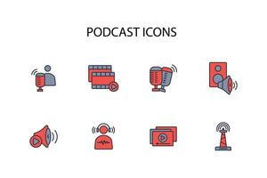 Podcast icon set..Editable stroke.linear style sign for use web design,logo.Symbol illustration. vector