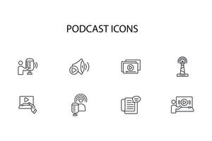 Podcast icon set..Editable stroke.linear style sign for use web design,logo.Symbol illustration. vector