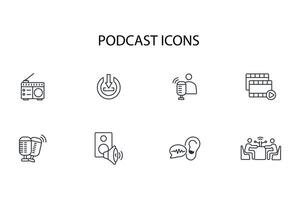 Podcast icon set..Editable stroke.linear style sign for use web design,logo.Symbol illustration. vector