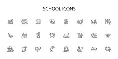 School icon set..Editable stroke.linear style sign for use web design,logo.Symbol illustration. vector