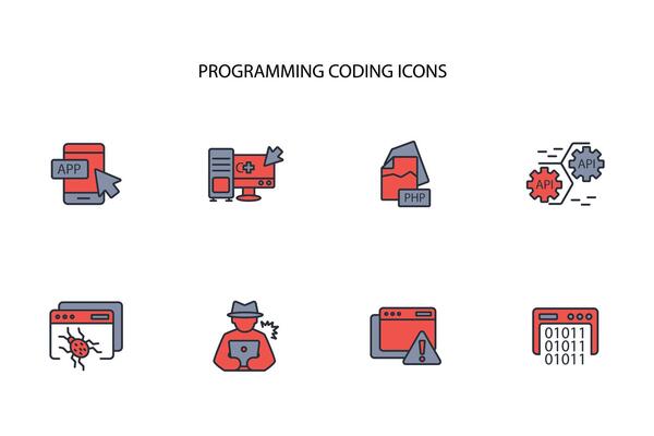 programming coding icon set..Editable stroke.linear style sign for use web design,logo.Symbol illustration.