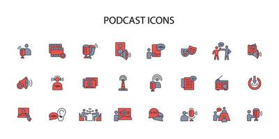 Podcast icon set..Editable stroke.linear style sign for use web design,logo.Symbol illustration. vector