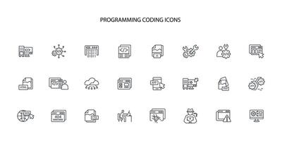 programming coding icon set..Editable stroke.linear style sign for use web design,logo.Symbol illustration. vector