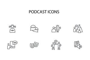 Podcast icon set..Editable stroke.linear style sign for use web design,logo.Symbol illustration. vector