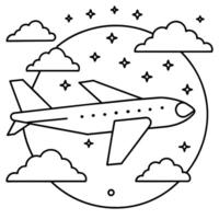 Plane outline coloring book page line art illustration digital drawing vector