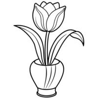 Tulip Flower outline illustration coloring book page design, Tulip Flower black and white line art drawing coloring book pages for children and adults vector