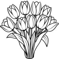 Tulip Flower outline illustration coloring book page design, Tulip Flower black and white line art drawing coloring book pages for children and adults vector