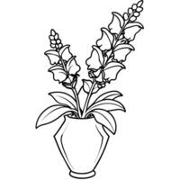 Snapdragon flower outline illustration coloring book page design, Snapdragon flower black and white line art drawing coloring book pages for children and adults vector