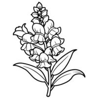 Snapdragon flower outline illustration coloring book page design, Snapdragon flower black and white line art drawing coloring book pages for children and adults vector