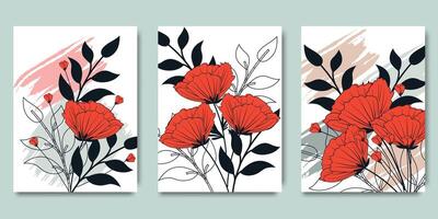 Abstract floral botanical watercolor wall art set. Botanical flower line art. Minimal design for home decor, interior, poster, cover, banner. Creative flower and floral geometric frame. vector