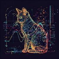 Cat in pixel art futuristic style. vintage, 8 bit, 80s, 90s. illustration of a cat in the style of a pixel art. vector