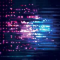 Neon background with pixel glitches and flickers. futuristic geometric cyberspace. Hi-tech concept. Colorful pixel effect background. vector