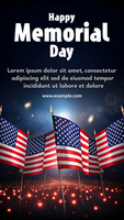 A poster for Memorial Day with four flags in the background psd