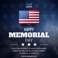 A patriotic poster for Memorial Day featuring the American flag and stars psd