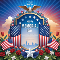 A patriotic poster for Memorial Day featuring an eagle, stars psd