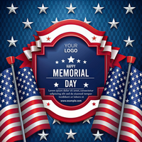 A patriotic poster for Memorial Day featuring the American flag and stars psd