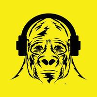 Gorilla face with headphones. music design concept vector