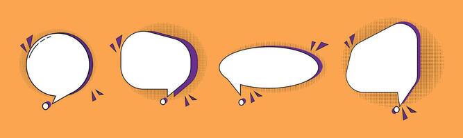 Set of cute white speech bubble icons, on orange background. vector