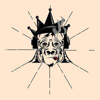 Gorilla King with headphones. music design concept vector