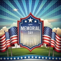 A patriotic poster for Memorial Day featuring the American flag and a shield psd