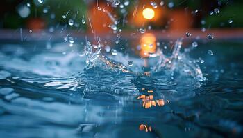 Water splash in the pool. Closeup of water explosion in a pool full of water. Water drip photo