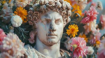 antiguo griego estatua de un hombre. romano estatua de un noble o un antiguo griego filósofo mirando dentro el distancia. antiguo estatua foto