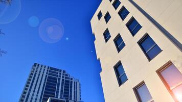 Residential area with modern apartment building. Facade of a modern apartment building. photo