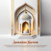 Ramadan kareem luxury white mihrab background design with gold lantern decoration psd