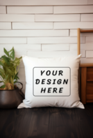 White square pillow mockup with plant psd