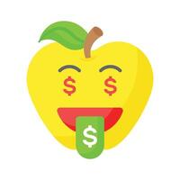 Rico emoji diseño, codicioso expresiones, dólar firmar en lengua vector