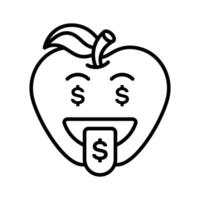 Rico emoji diseño, codicioso expresiones, dólar firmar en lengua vector