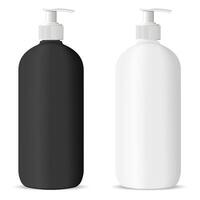 Round Cosmetic bottles with dispenser pump lid in black and white color. Cosmetic container for next products cream, moisturizer, shampoo, mask, soap and other liquids. 3d illustration. vector