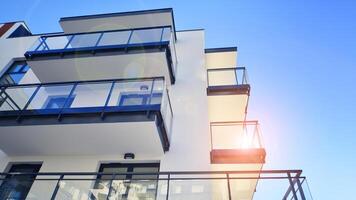 Residential area with modern apartment building. Multi Storey modern, new and stylish living block of flats. photo