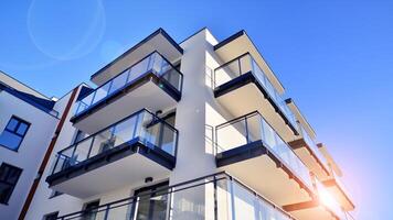 Residential area with modern apartment building. Multi Storey modern, new and stylish living block of flats. photo