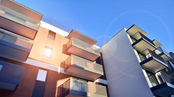 Residential area with modern apartment building. Multi Storey modern, new and stylish living block of flats. photo
