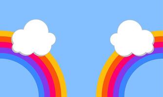 Rainbow and clouds on blue sky, children background. illustration vector