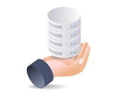 Database control in hand infographic flat isometric 3d illustration vector