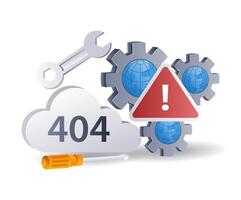 Repair system error 404, 3d flat isometric illustration infographic vector