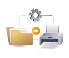 impresión proceso datos carpeta tecnología infografia plano isométrica 3d ilustración vector