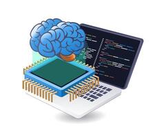 AI programming language technology infographic flat isometric 3d illustration vector