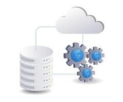 nube servidor mantenimiento tecnología infografía 3d ilustración plano isométrica vector