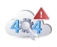 sistema nube servidor advertencia error 404, plano isométrica 3d ilustración infografía vector